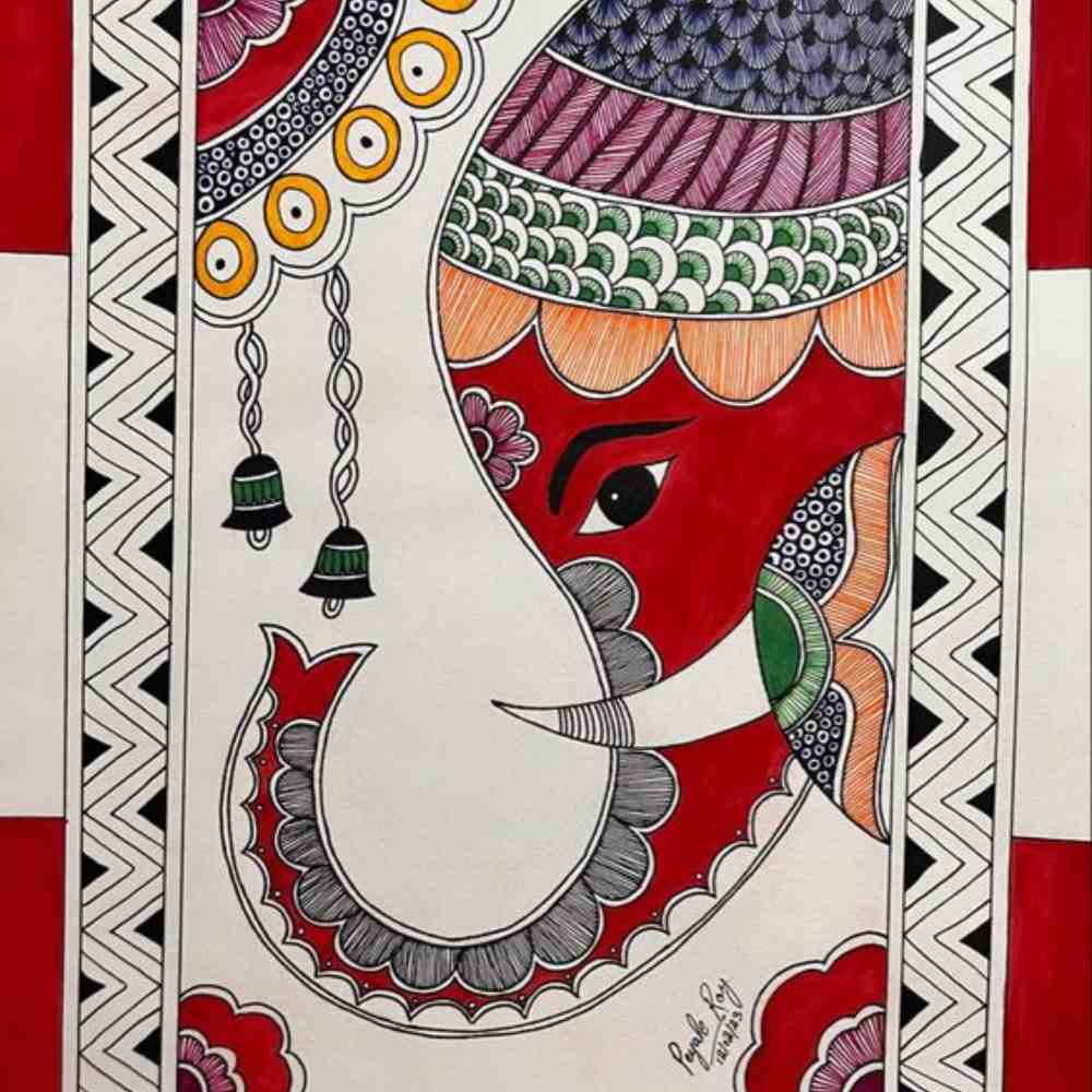 Tussar Saree with Madhubani Bride, Doli, and Kaahar Painting